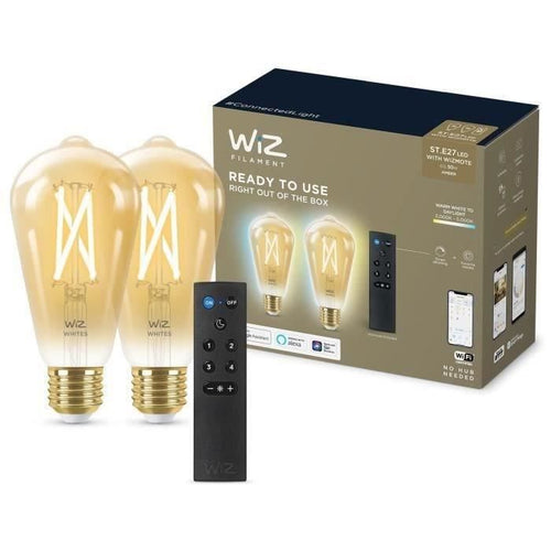Starter kit WiZ 2 lampadine Edison collegate Bianco variabile E27 50W + Dimmer con telecomando Nomadic