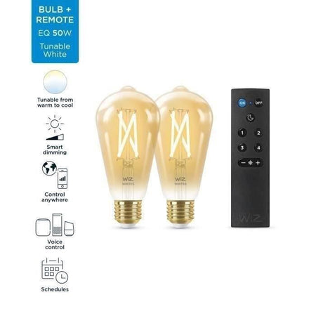 Starter kit WiZ 2 lampadine Edison collegate Bianco variabile E27 50W + Dimmer con telecomando Nomadic