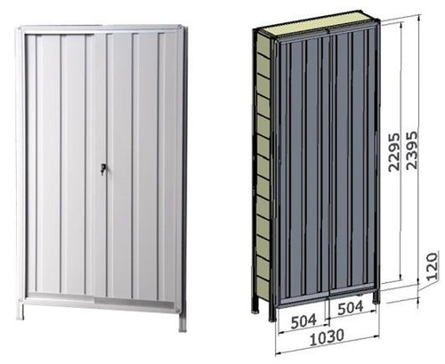 Porta scorrevole in lamiera verniciata per fronte scaffalatura cm. 100x244h