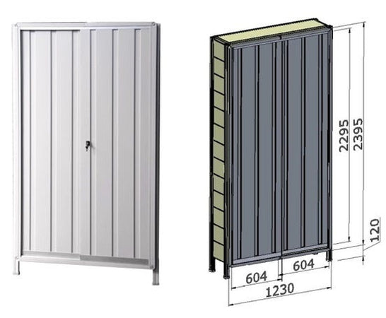 Porta scorrevole in lamiera verniciata per fronte scaffalatura cm. 120x244h