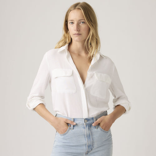 Levi's Camicia Donna Elaine in Cotone Lino ed ECOVERO™ Bianco Relaxed Fit