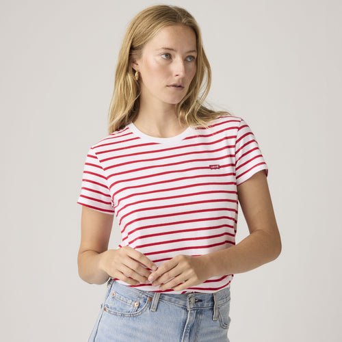 T-shirt donna Levi's Perfect Tee rossa a righe in cotone girocollo
