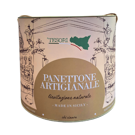 Tesori di sicilia panettone artigianale al pistacchio di sicilia 1kg, latta siciliana "ù ciauru di palermo" per panettone a lievitazione naturale con mazzo di carte siciliano omaggio