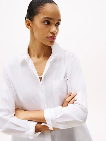 Tommy Hilfiger camicia donna oversize in popeline di cotone bianca