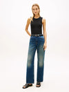 Tommy Hilfiger canotta / t-shirt donna in cotone nera con logo ricamato slim fit