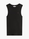 Tommy Hilfiger canotta / t-shirt donna in cotone nera con logo ricamato slim fit