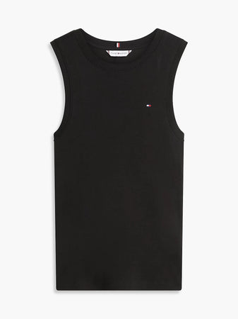 Tommy Hilfiger canotta / t-shirt donna in cotone nera con logo ricamato slim fit