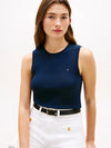 Canotta donna Tommy Hilfiger in cotone navy slim fit con logo ricamato – WW0WW47806C1G