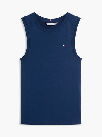 Canotta donna Tommy Hilfiger in cotone navy slim fit con logo ricamato – WW0WW47806C1G