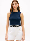 Canotta donna Tommy Hilfiger in cotone navy slim fit con logo ricamato – WW0WW47806C1G