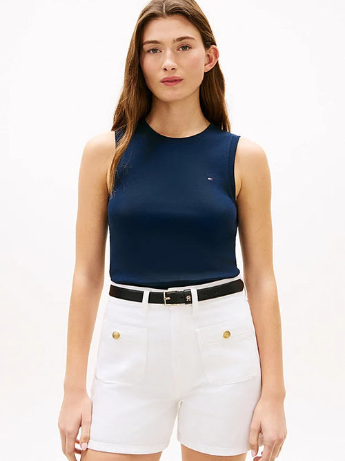 Canotta donna Tommy Hilfiger in cotone navy slim fit con logo ricamato – WW0WW47806C1G