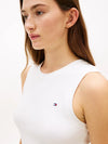 Tommy Hilfiger canotta / T-shirt donna in cotone bianca con logo ricamato slim fit