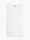 Tommy Hilfiger canotta / T-shirt donna in cotone bianca con logo ricamato slim fit