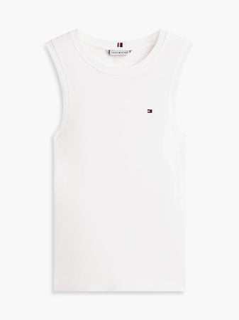 Tommy Hilfiger canotta / T-shirt donna in cotone bianca con logo ricamato slim fit