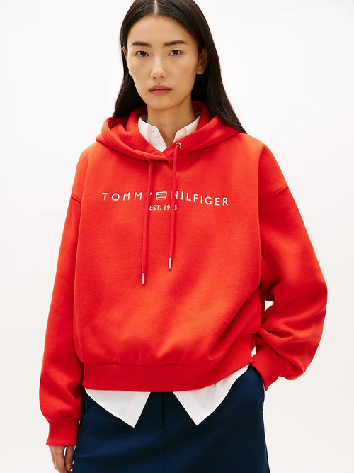 Felpa donna Tommy Hilfiger con cappuccio relaxed fit rossa logo frontale WW0WW47832SNE