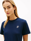 Tommy Hilfiger T-shirt donna in cotone stretch blu con logo ricamato regular fit