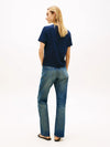 Tommy Hilfiger T-shirt donna in cotone stretch blu con logo ricamato regular fit