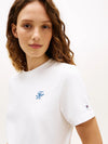 Tommy Hilfiger T-shirt donna in cotone stretch bianca con logo ricamato regular fit