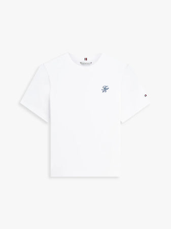Tommy Hilfiger T-shirt donna in cotone stretch bianca con logo ricamato regular fit