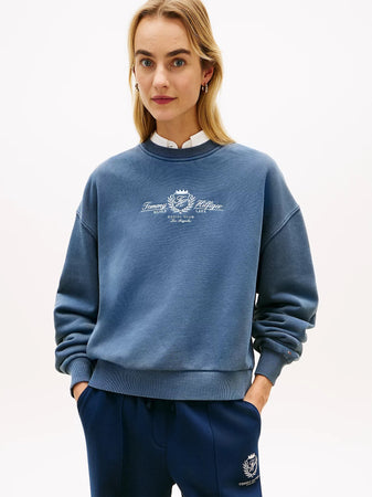 Felpa donna Tommy Hilfiger relaxed fit in cotone con stemma ricamato – WW0WW48733C1G
