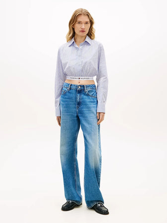 Camicia donna corta Tommy Hilfiger in cotone con elastico logo – Regular fit WW0WW489030Y9