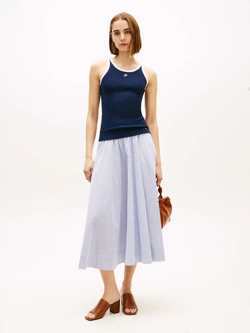 Gonna donna midi Tommy Hilfiger in cotone con elastico logo – Mod. WW0WW489360Y9