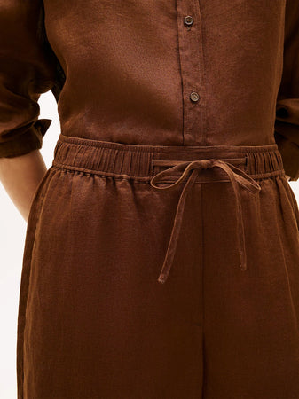 Pantalone donna Tommy Hilfiger in lino relaxed fit ampio marrone WW0WW48970GV0