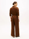 Pantalone donna Tommy Hilfiger in lino relaxed fit ampio marrone WW0WW48970GV0
