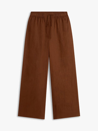Pantalone donna Tommy Hilfiger in lino relaxed fit ampio marrone WW0WW48970GV0