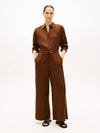 Pantalone donna Tommy Hilfiger in lino relaxed fit ampio marrone WW0WW48970GV0