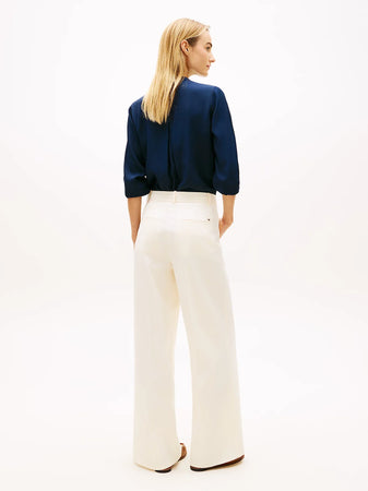Pantalone donna Tommy Hilfiger chino ampio bianco con bottoni dorati WW0WW49002AEF