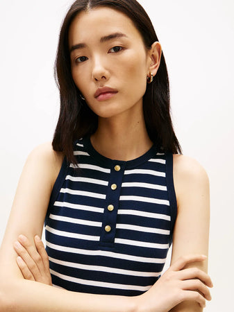 Tommy Hilfiger abito lungo donna in cotone smanicato con bottoni dorati