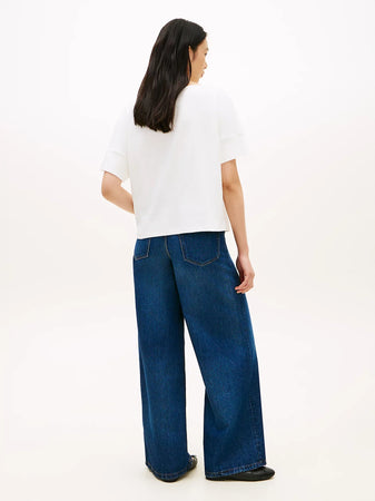 Tommy Hilfiger T-shirt donna in cotone con scollo a barca relaxed fit bianca