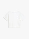 Tommy Hilfiger T-shirt donna in cotone con scollo a barca relaxed fit bianca