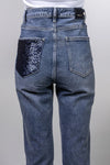 White Wise jeans donna modello mod Zoe mom fit con strappi e perline