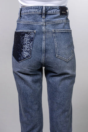 White Wise jeans donna modello mod Zoe mom fit con strappi e perline