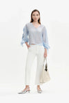 Pantaloni donna White Wise bianchi a zampa in rasatello elasticizzato