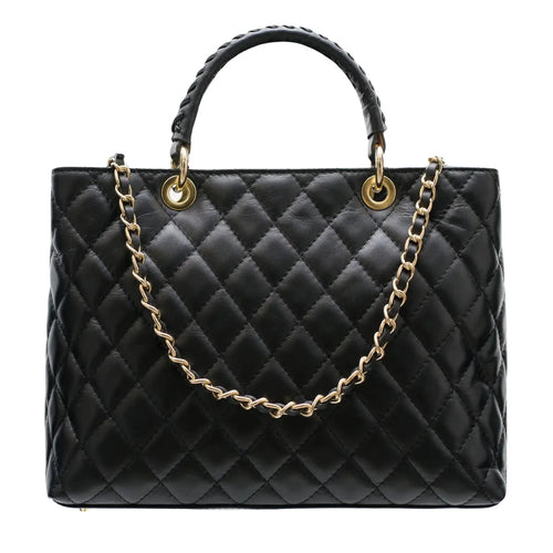 Modarno Borsa con manico intrecciato in Vera Pelle Trapuntata a Mano e a Spalla 33x14x24 cm