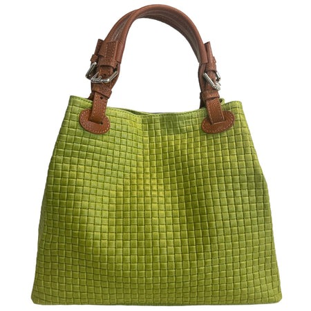 Modarno Borsa a Mano Stampa Intrecciata da Donna con Tracolla in vera pelle made in Italy - 33x17x29 Cm