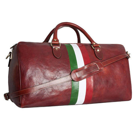 Modarno Borsone viaggio in pelle da uomo e donna borsa viaggio borsa sport bandiera Italiana borsa viaggio vera pelle Made in Italy