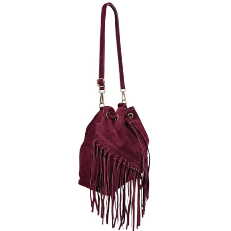Modarno Borsa in pelle scamosciata con frangie 26x13x26 cm