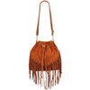Modarno Borsa in pelle scamosciata con frangie 26x13x26 cm