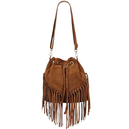 Modarno Borsa in pelle scamosciata con frangie 26x13x26 cm
