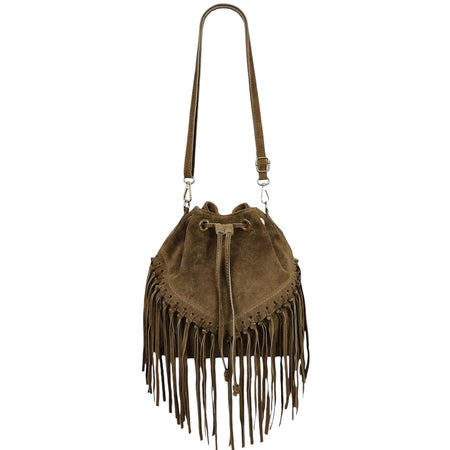 Modarno Borsa in pelle scamosciata con frangie 26x13x26 cm