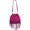 Modarno Borsa in pelle scamosciata con frangie 26x13x26 cm