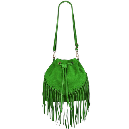 Modarno Borsa in pelle scamosciata con frangie 26x13x26 cm