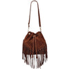 Modarno Borsa in pelle scamosciata con frangie 26x13x26 cm
