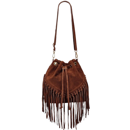 Modarno Borsa in pelle scamosciata con frangie 26x13x26 cm