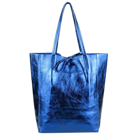 Modarno Shopper Bag a spalla in pelle Metallizzata con doppio manico e tasca interna in pelle Metallizzata