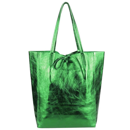 Modarno Shopper Bag a spalla in pelle Metallizzata con doppio manico e tasca interna in pelle Metallizzata